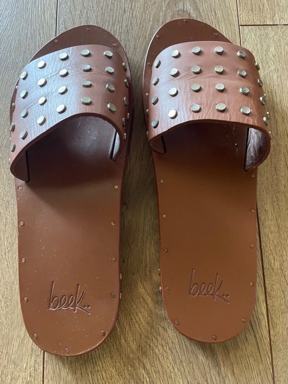Beek “Lovebird” Anthropologie Studded Slides -  Brown - Size 7 - Picture 2 of 5